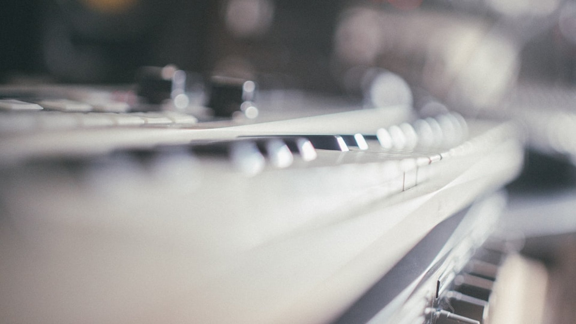 Musical instruments arranged in a premium instrument retail environment